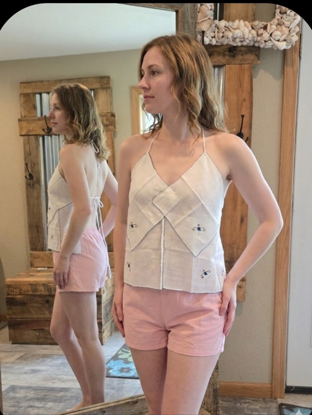Upcycled Vtg Cloth Napkins Halter Top Sz S Hand Embroidered Dont Throw It Out